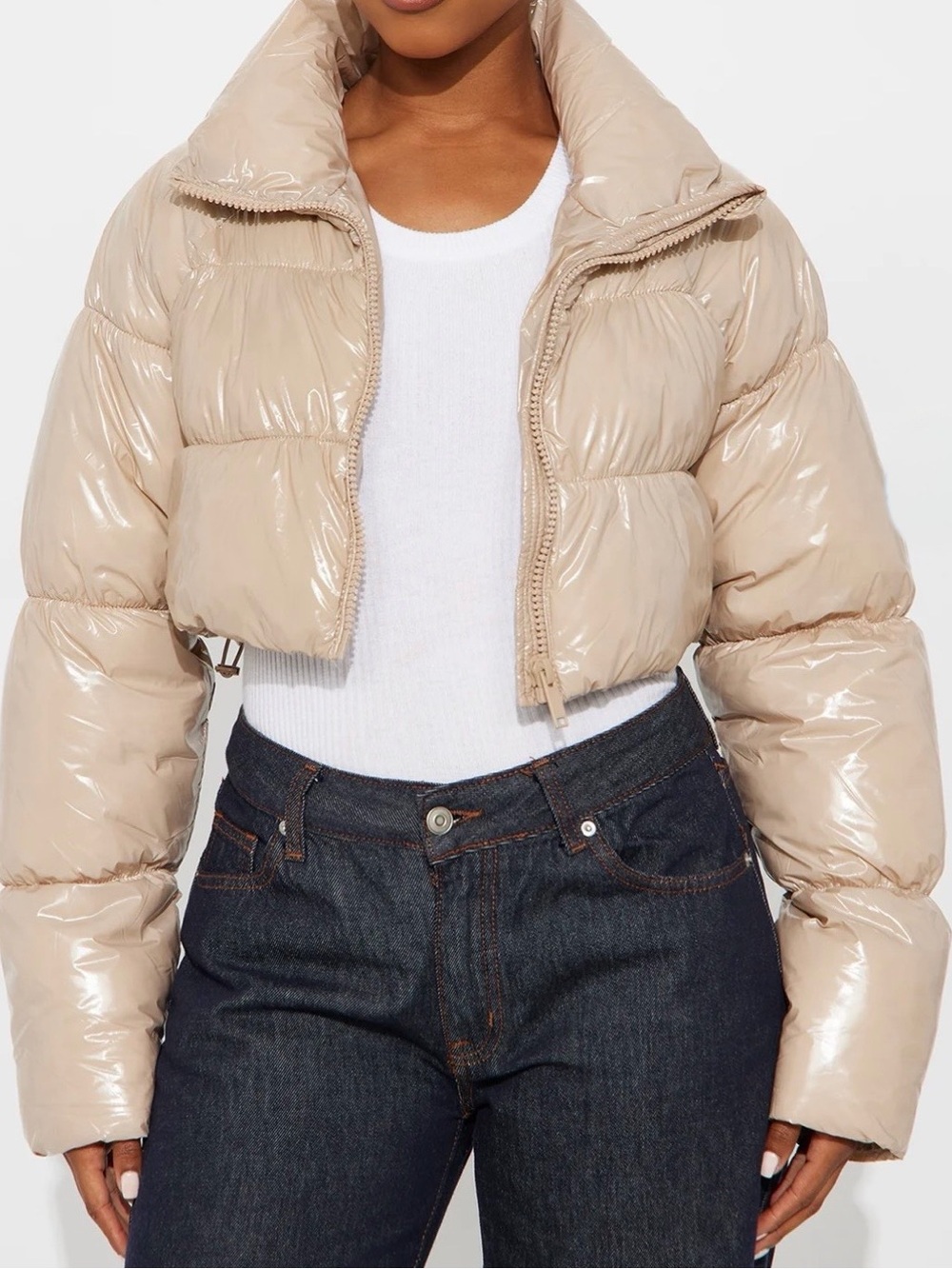 Shiny Puffer Jacket in Cream